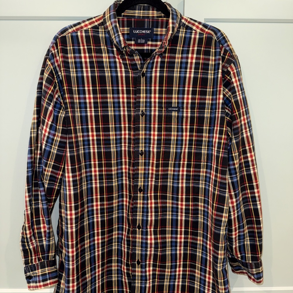 Lucchese Sport Men's Button Down Plaid Cotton Long Sleeve Shirt Western Red Blue